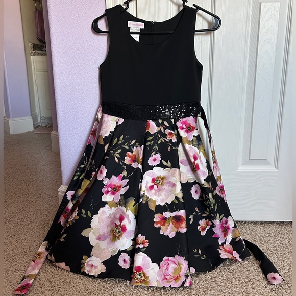 Bonnie Jean Girls Size 14 Black Floral Dress - Picture 6 of 7